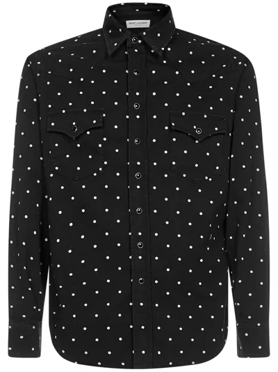 Saint Laurent Polka Dot Shirt In Dark Blue