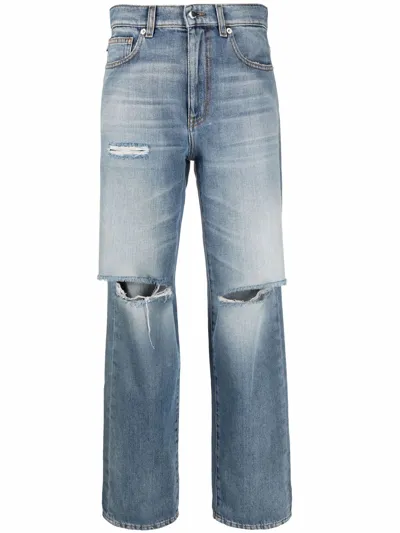 Love Moschino Distressed Straight-leg Jeans In Blue