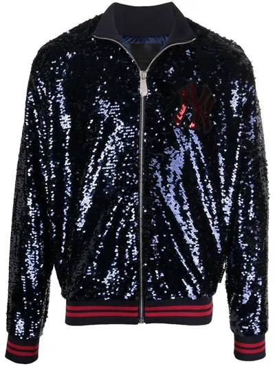 Philipp Plein X New York Yankees Sequined Jacket In Blue