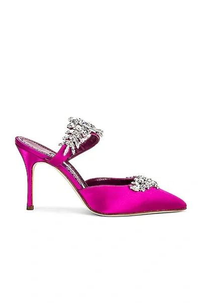 Manolo Blahnik 90mm Lurum Satin Mules In Fuchsia