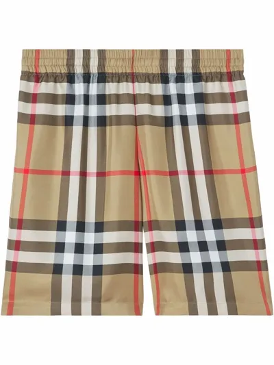 Burberry Beige Silk Bradestone Bermuda Shorts In Multicolor