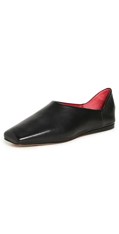 Mansur Gavriel Square Toe Babouche Flats In Black/flamma