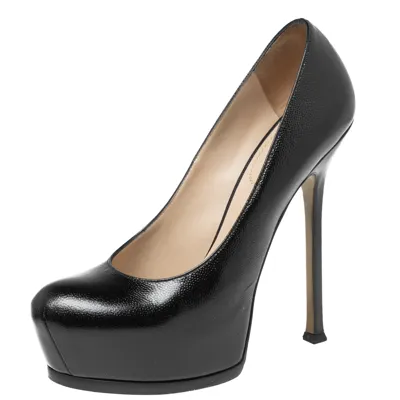 Pre-owned Saint Laurent Black Leather Tribtoo Platform Pumps Size 40