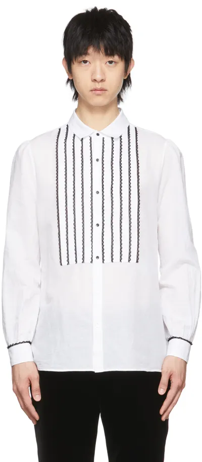 Saint Laurent Men's Toile Flame Bib Dress Shirt In White