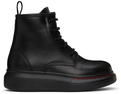 Alexander Mcqueen Kids' Lace-up Leather Ankle Boots In Black