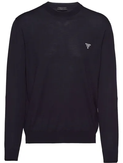 Prada Superfine Wool Long-sleeve Jumper In Bleu