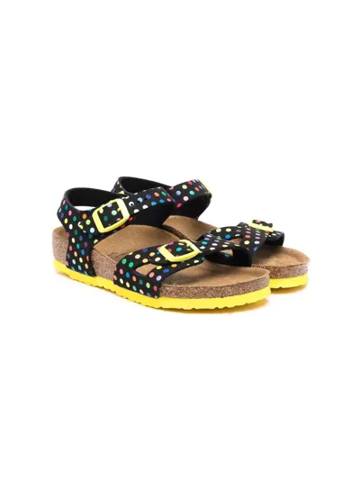 Birkenstock Kids' Rio Polka Dots Faux Leather Sandals In Black