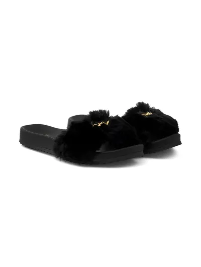 Giuseppe Zanotti Kids' Neil Jr. Faux Fur Slides In Black