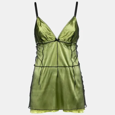 Pre-owned Dolce & Gabbana Underwear Green Silk & Tulle Sleeveless Camisole Xl