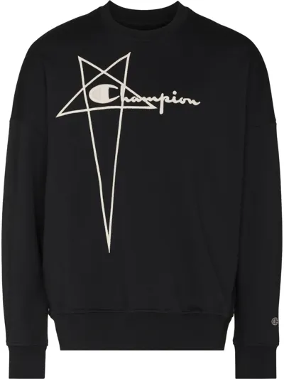 Rick Owens Drkshdw X Champion Logo-embroidered Sweatshirt In Black