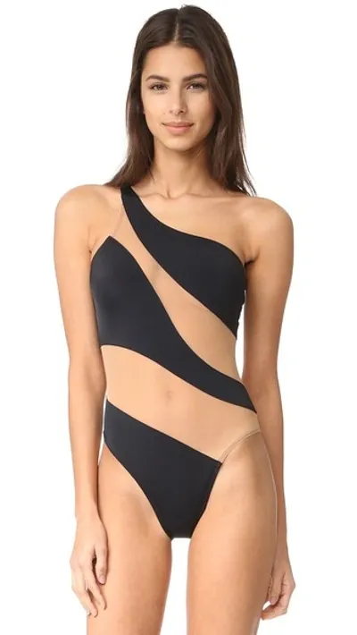 Norma Kamali Snake Mesh One-shoulder High-cut One-piece Swimsuit In Black