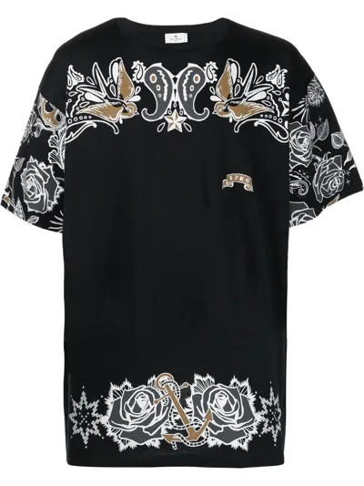 Etro Tattoo-print Short-sleeve T-shirt In Black