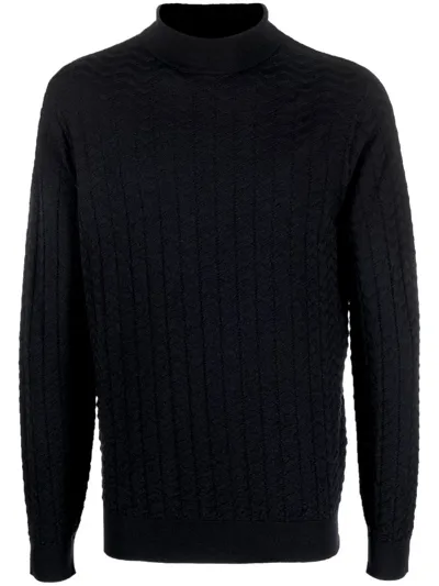 Giorgio Armani Mock Neck Wool Jumper In Blue