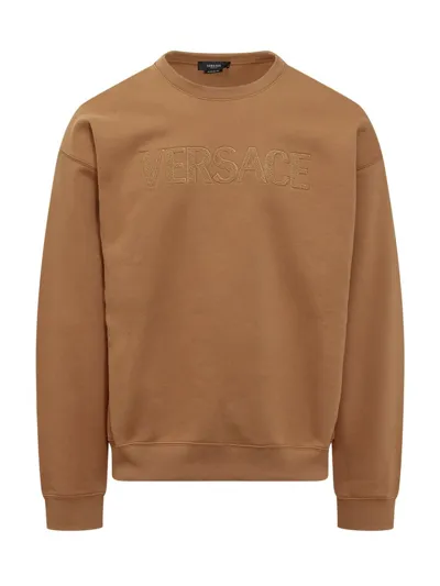 Versace Logo Detailed Crewneck Sweatshirt In Brown