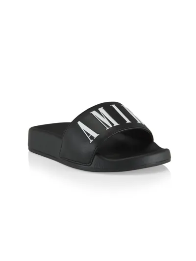 Amiri Kids Black Logo Pool Slides In Black White