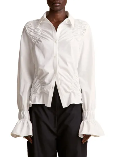 Khaite Hallow Flare-sleeve Button Down Shirt In White