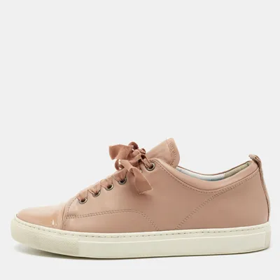 Pre-owned Lanvin Dusty Pink Leather And Patent Cap Toe Low-top Sneakers Size 40