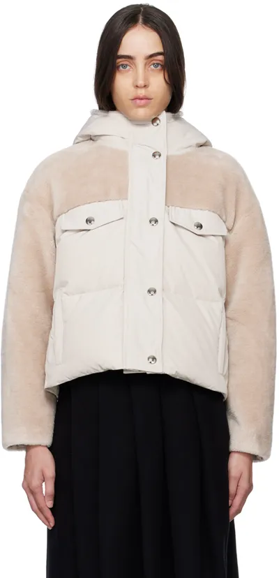 Yves Salomon Beige Paneled Jacket In B2787 Creme/sandshel