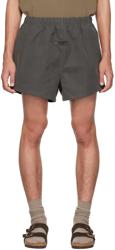 Essentials Gray Cotton Shorts In Grey