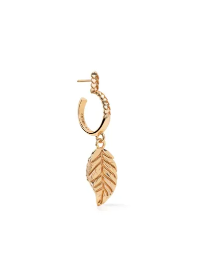 Emanuele Bicocchi Leaf Charm Pendant Hoop Earring In Gold