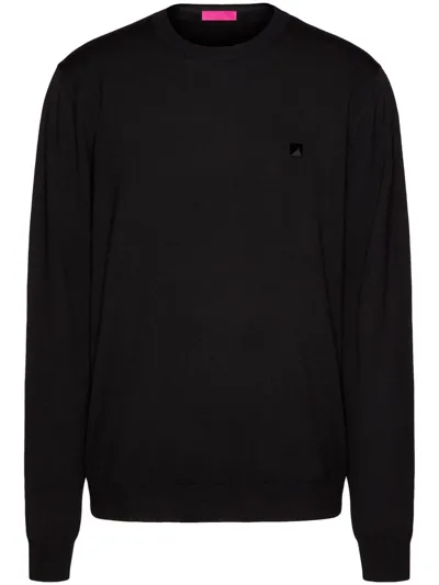 Valentino Stud-embellished Crewneck Wool-knit Jumper In Black