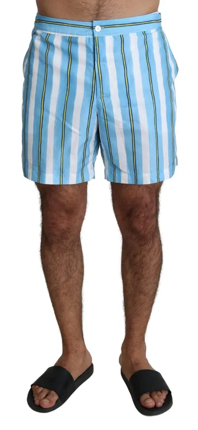 Dolce & Gabbana Blue Striped Beachwear Men Swimshorts