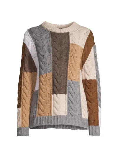 Weekend Max Mara Ghinea Patchwork Wool Knit Sweater In Brown