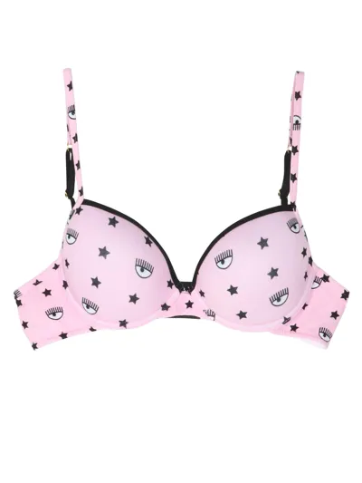 Chiara Ferragni Push Up Bra With Eyestar Print In Pink