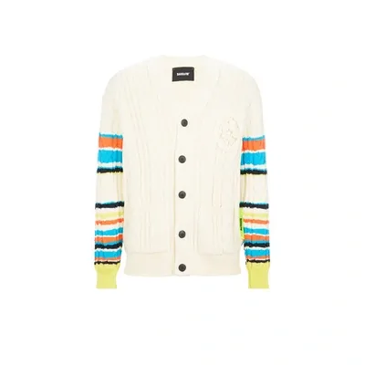 Barrow Striped Cable-knit Cardigan In White