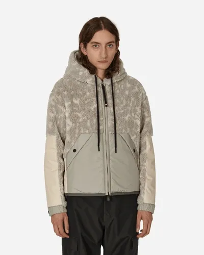 Moncler Hooded Pile Cardigan Beige In Black