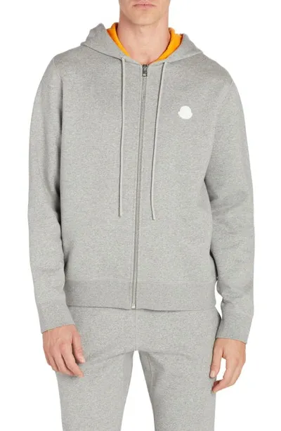 Moncler Contrast Hood Cotton Zip Hoodie In Grey