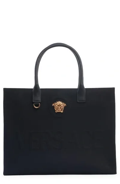 Versace La Medusa Canvas Tote In Black