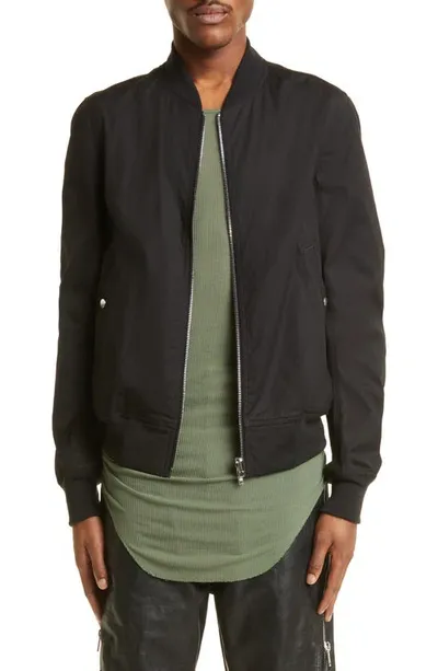 Rick Owens Zip-up Virgin Wool Bomber Jacket In Black