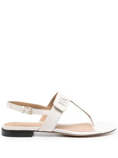 Emporio Armani Nappa-leather Flip-flop Sandals With Ea Logo In White