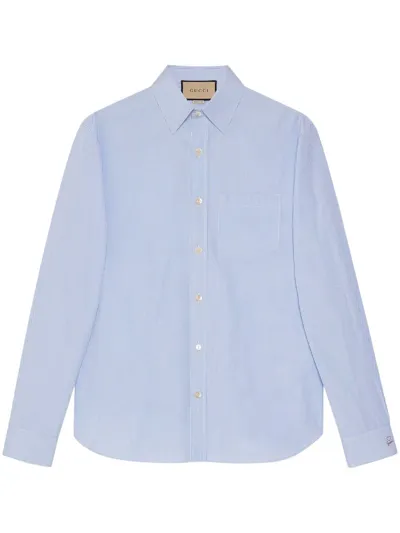 Gucci Striped Cotton Shirt In Blue