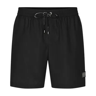 Dolce & Gabbana Mid-length Swim Trunks With Branded Plate In Black