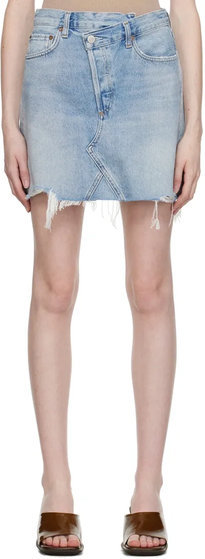 Agolde Blue Criss Cross Denim Miniskirt In Symbol (lt Indigo)