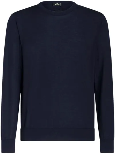 Etro Logo-embroidered Cashmere-silk Jumper In Blue