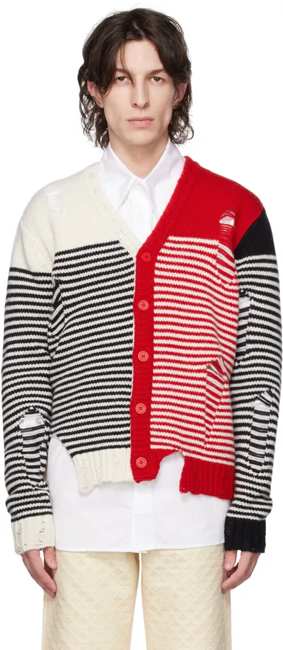 Charles Jeffrey Loverboy Mega Shred Striped Cardigan In Black