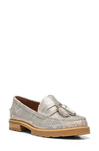 Donald Pliner Lenny Tassel Snake Embossed Loafer In Pale Gold