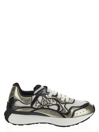 Alexander Mcqueen Sprint Runner Leather-trimmed Sneakers In White Beige