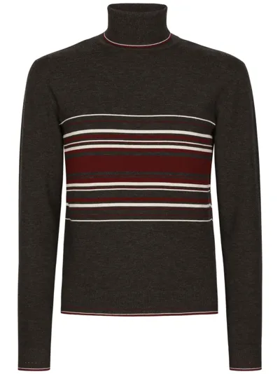 Dolce & Gabbana Striped Roll-neck Wool Jumper In Black