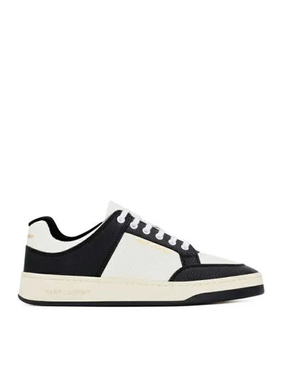 Saint Laurent Sl / 61 Low Sneakers In Smooth And Hammered Leather In Brown