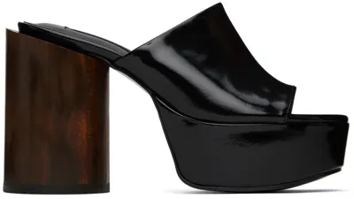 Pushbutton Black Platform Heeled Sandals