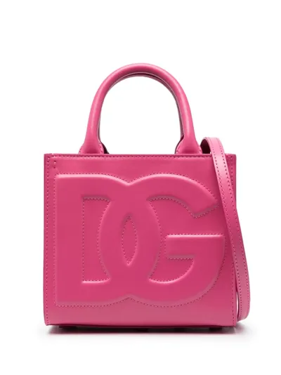 Dolce & Gabbana Small Calfskin Dg Logo Shopper In Pink