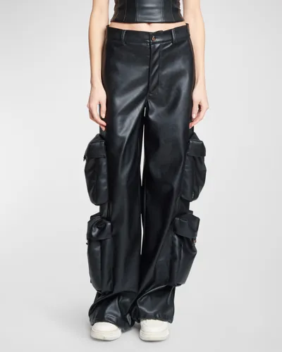 Amiri Vegan Leather Wide-leg Cargo Pants In Black