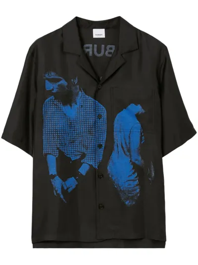 Burberry Mod Print Silk Shirt In Black