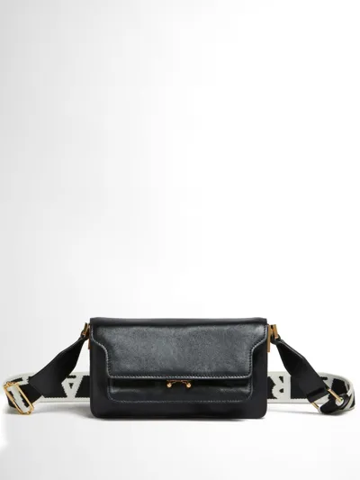 Marni Logo-strap Shoulder Bag In Black