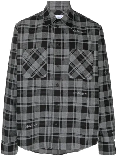 Off-white Logo-embroidered Checked Cotton-flannel Shirt In Gray