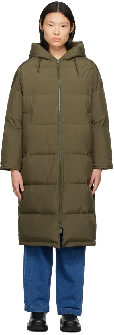 Yves Salomon Khaki Hooded Reversible Down Coat In A2108 Liane